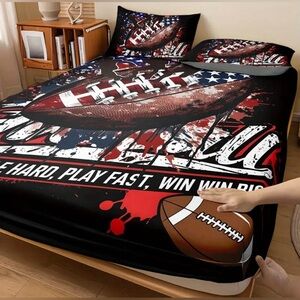 Full Size(53.94”*74.8”)3pcAmerican Football Sheet Set/1Fitted Sheet+2Pillowcases
